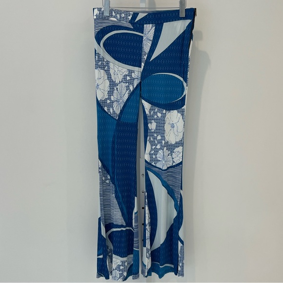 EMILIO PUCCI BLUE WHITE PRINT VISCOSE PANTS GOLD SIDE ZIPPER SIZE IT 42 / US 8 - Picture 3 of 17